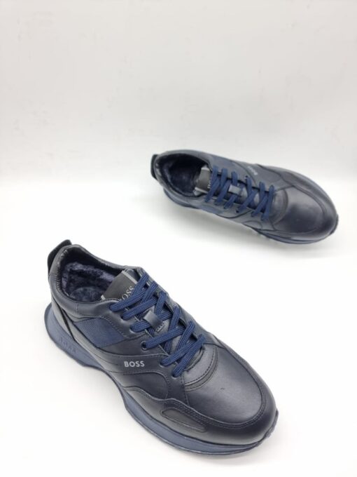 Мужские кроссовки Hugo Boss A117707 зимние с мехом тёмно-синие - фото 4