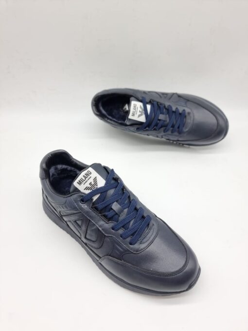 Мужские кроссовки Armani Jeans A117682 зимние с мехом тёмно-синие - фото 4