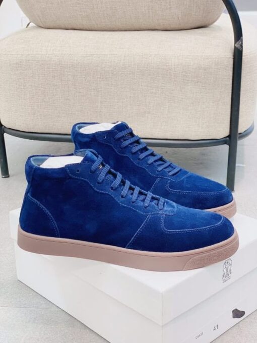 Мужские кроссовки Brunello Cucinelli Mid A117382 Premium с мехом голубые - фото 1