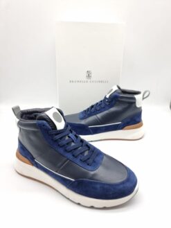 Мужские кроссовки Brunello Cucinelli  Mid A117309 зимние с мехом тёмно-синие