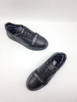 Мужские кроссовки Armani Exchange A117224 зимние с мехом чёрные