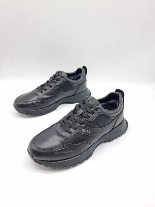 Мужские кроссовки Hugo Boss A117719 зимние с мехом чёрные - фото 1