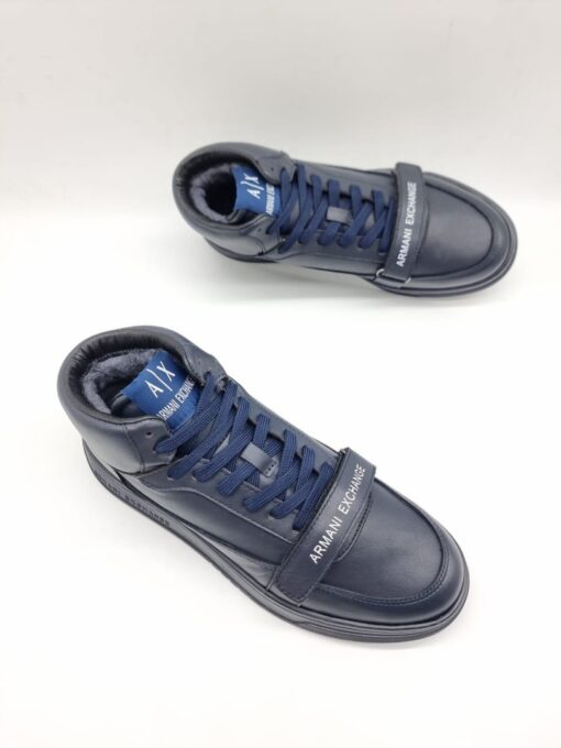 Мужские кроссовки Armani Exchange Mid A117249 зимние с мехом тёмно-синие - фото 3