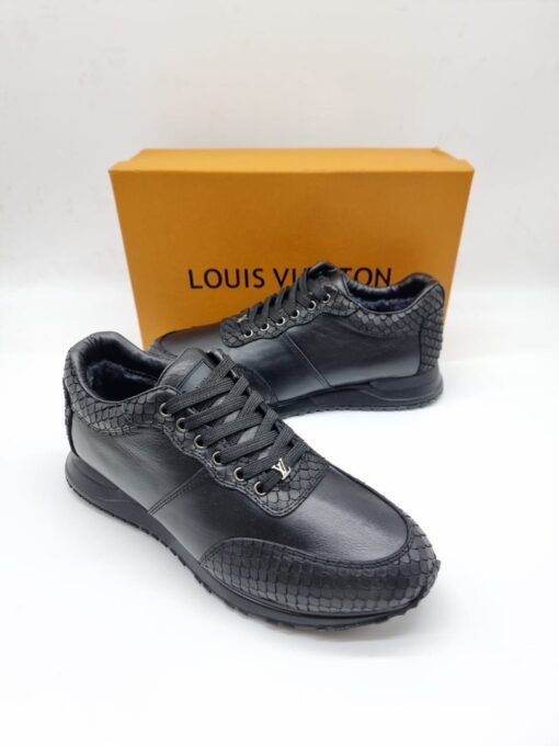 Мужские кроссовки Louis Vuitton A117658 зимние с мехом чёрные - фото 1
