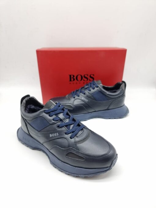 Мужские кроссовки Hugo Boss A117707 зимние с мехом тёмно-синие - фото 2