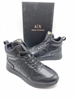 Мужские кроссовки Armani Exchange Mid A117261 зимние с мехом чёрные