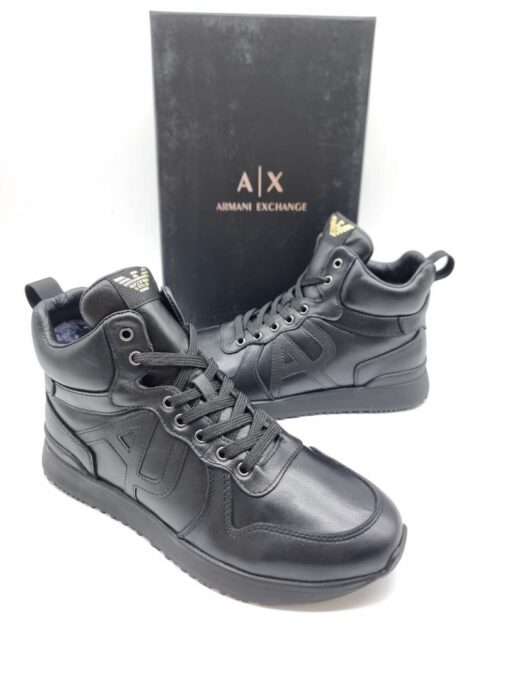 Мужские кроссовки Armani Exchange Mid A117261 зимние с мехом чёрные - фото 2