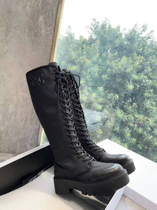 Сапоги Celine Bulky Laced Up Boot In Nylon And Shiny Bull 345597004L Black - фото 6