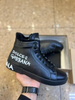 Кроссовки мужские Dolce & Gabbana Portofino A116305 высокие зимние с мехом черные