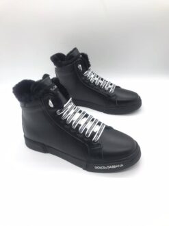 Кроссовки мужские Dolce & Gabbana Portofino A116319 высокие зимние с мехом черные