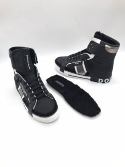 Кроссовки Dolce & Gabbana Custom 2 Zero A116347 высокие зимние с мехом черные