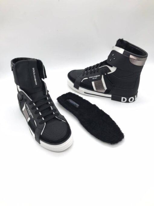 Кроссовки Dolce & Gabbana Custom 2 Zero A116347 высокие зимние с мехом черные - фото 5