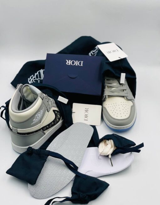 Кроссовки Nike Air Jordan 1 Retro High x Dior Premium Grey - фото 12