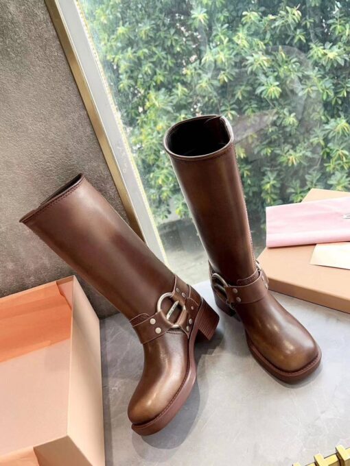 Сапоги Miu Miu Leather Boots 5W792D Autumn Premium Brown - фото 6