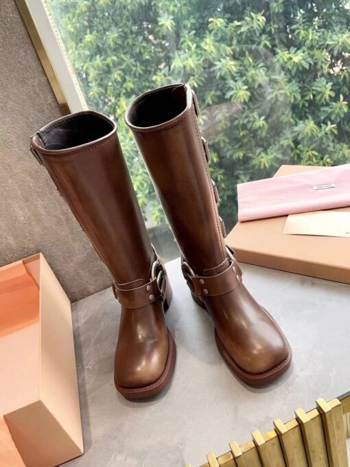 Сапоги Miu Miu Leather Boots 5W792D Autumn Premium Brown - фото 2