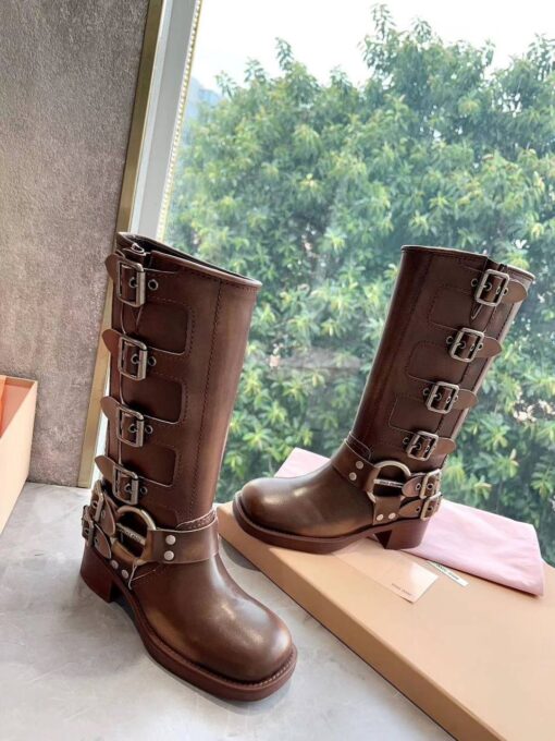 Сапоги Miu Miu Leather Boots 5W792D Autumn Premium Brown - фото 3