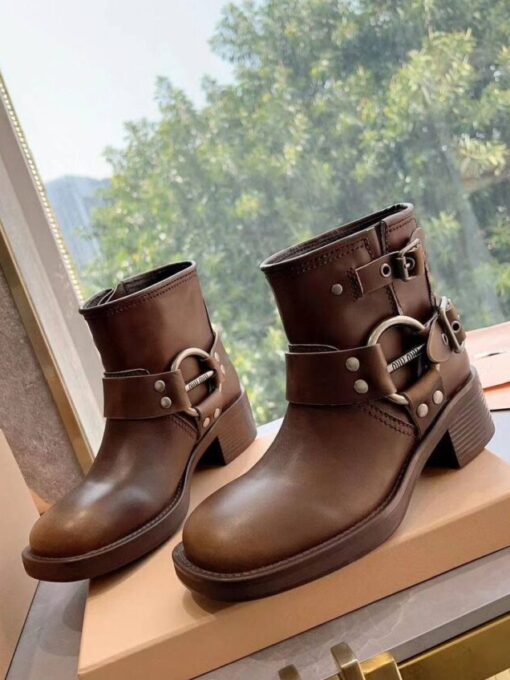 Ботинки Miu Miu Vintage-look Leather Booties 5T953D Autumn Premium Brown - фото 1