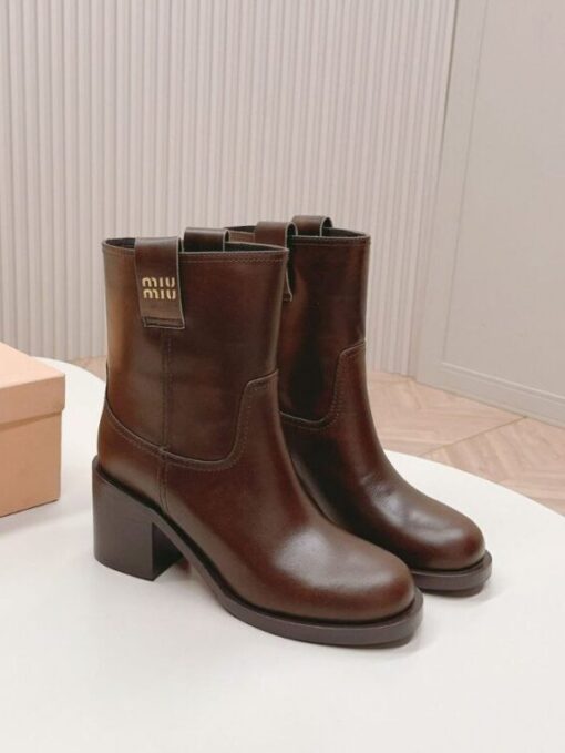 Ботильоны Miu Miu Leather Booties 5U966D Autumn Premium Brown - фото 1