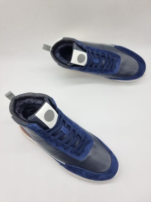 Мужские кроссовки Brunello Cucinelli  Mid A117309 зимние с мехом тёмно-синие - фото 3