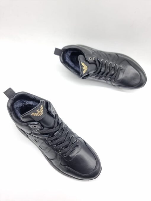 Мужские кроссовки Armani Exchange Mid A117261 зимние с мехом чёрные - фото 4