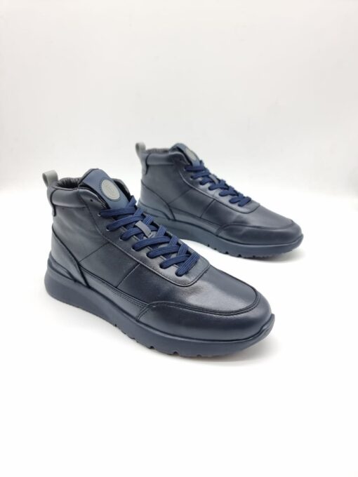 Мужские кроссовки Brunello Cucinelli  Mid A117273 зимние с мехом тёмно-синие - фото 1
