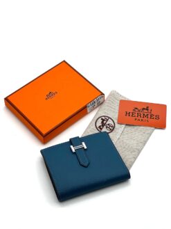 Кожаный бумажник Hermes 10/13 см A118658 синий - фото 4