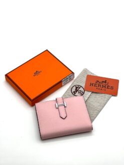 Кожаный бумажник Hermes 10/13 см A118662 розовый - фото 4