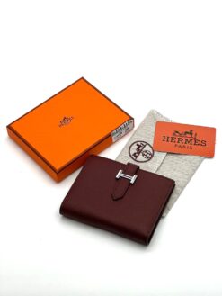 Кожаный бумажник Hermes 10/13 см A118664 бордовый