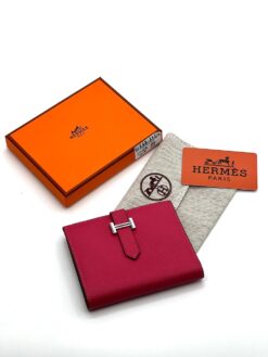 Кожаный бумажник Hermes 10/13 см A118666 красный - фото 4