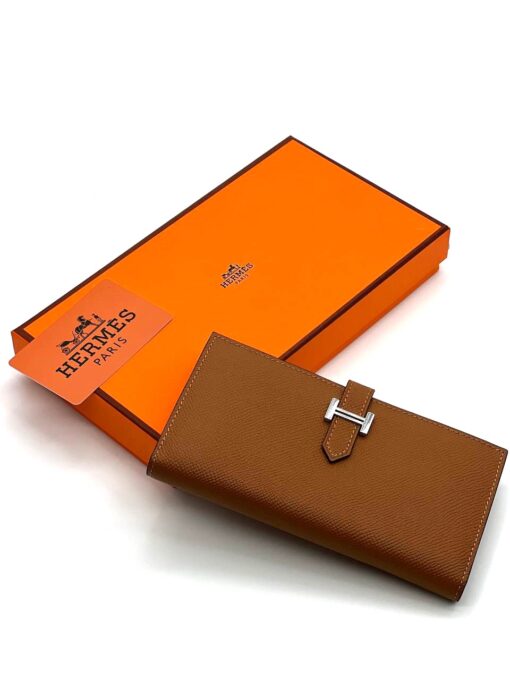 Кожаный бумажник Hermes 18/10 см A118683 коричневый - фото 1