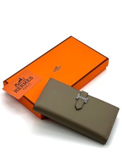 Кожаный бумажник Hermes 18/10 см A118685 серый - фото 5