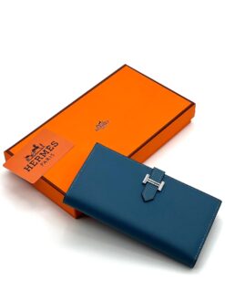 Кожаный бумажник Hermes 18/10 см A118687 синий - фото 2