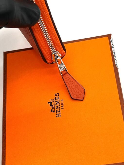 Кожаный кошелек Hermes 12/9 см A118694 оранжевый - фото 3