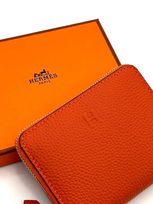 Кожаный кошелек Hermes 12/9 см A118694 оранжевый - фото 4