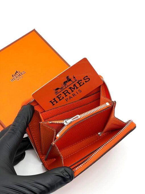 Кожаный кошелек Hermes 12/9 см A118694 оранжевый - фото 5