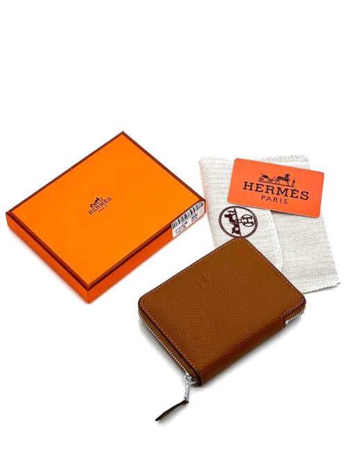 Кожаный кошелек Hermes 12/9 см A118712 коричневый - фото 1