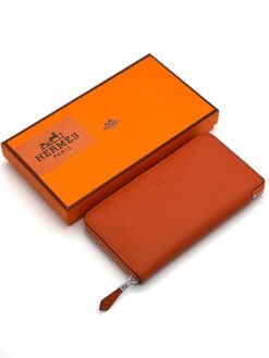 Кожаный кошелек Hermes 20/10 см A118723 каштановый - фото 9