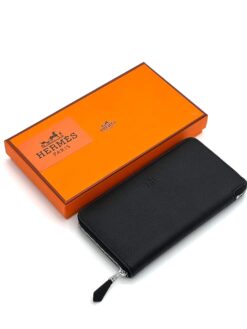 Кожаный кошелек Hermes 20/10 см A118740 чёрный - фото 5