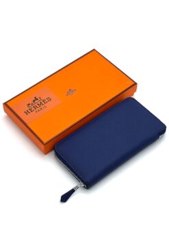 Кожаный кошелек Hermes 20/10 см A118746 синий - фото 4
