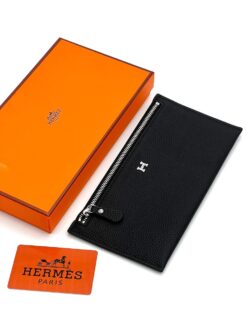 Кожаный кошелек Hermes 22/12 см A118750 чёрный - фото 11