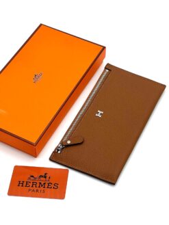 Кожаный кошелек Hermes 22/12 см A118763 коричневый