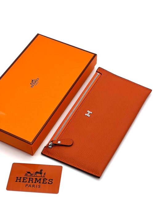 Кожаный кошелек Hermes 22/12 см A118770 оранжевый - фото 1