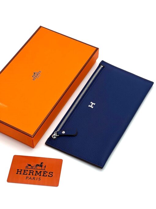 Кожаный кошелек Hermes 22/12 см A118766 синий - фото 1