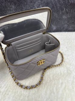 Косметичка Chanel Vanity Case из кожи Caviar 16/10/7 премиум-люкс серая