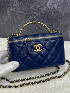 Косметичка Chanel Vanity Case из кожи Caviar 16/10/7 премиум-люкс синяя