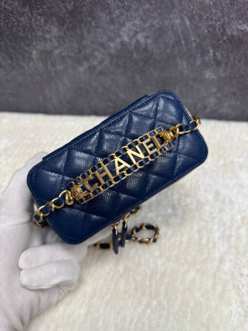 Косметичка Chanel Vanity Case из кожи Caviar 16/10/7 премиум-люкс синяя - фото 2
