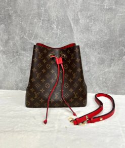 Женская сумка Louis Vuitton NeoNoe Premium 25-25/17 см коричневая с красным