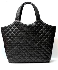 Хозяйственная сумка YSL Icare Maxi 698651 Premium кожаная стёганая чёрная 38X58/43Х8 см