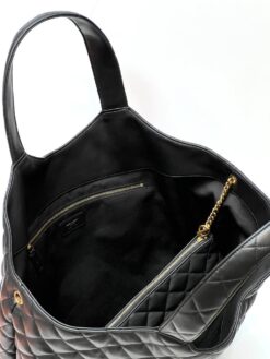 Хозяйственная сумка YSL Icare Maxi 698651 Premium кожаная стёганая чёрная 38X58/43Х8 см