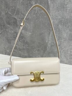 Женская сумочка на плечо Celine Claude Triomphe бежевая премиум-люкс 20/10/4 см